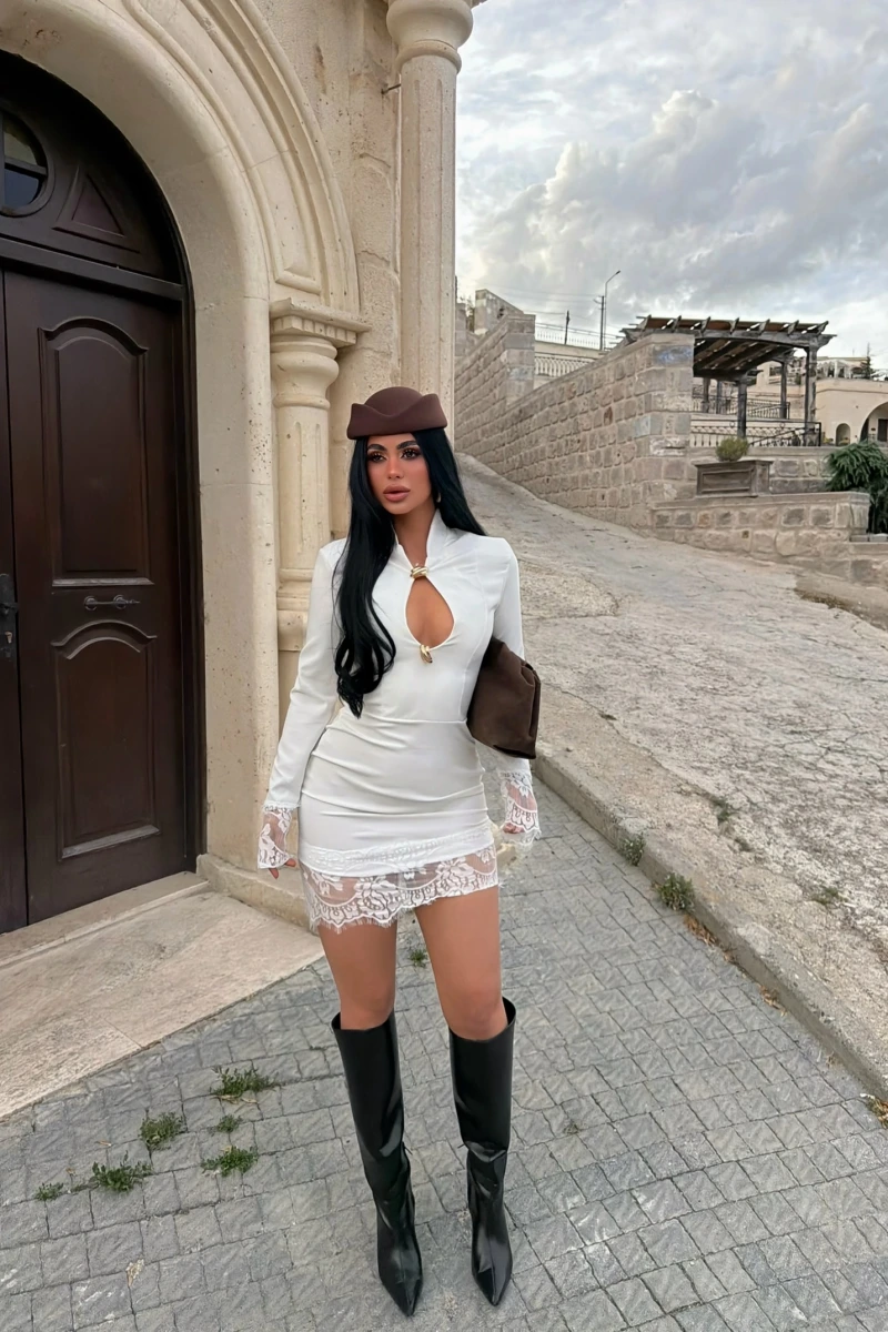 Beyaz Sofia Güpürlü Elbise