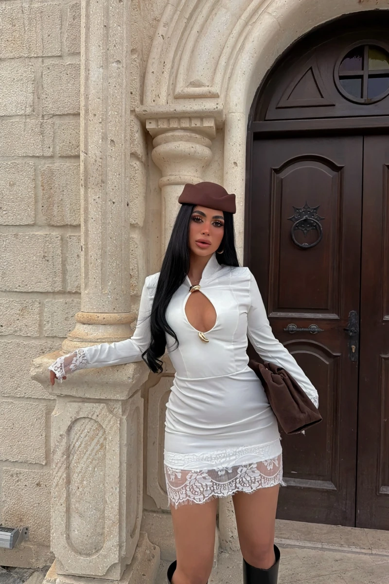 Beyaz Sofia Güpürlü Elbise