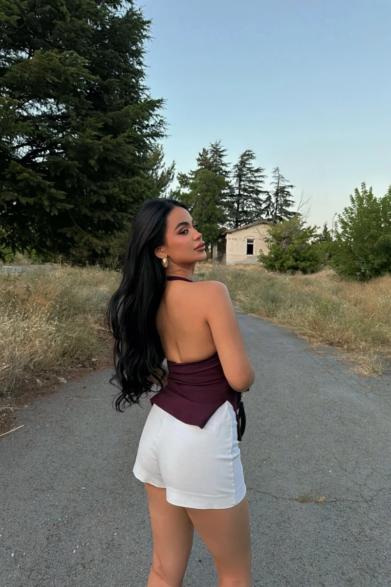 Bordo Çift Yırtmaçlı Modal Bluz