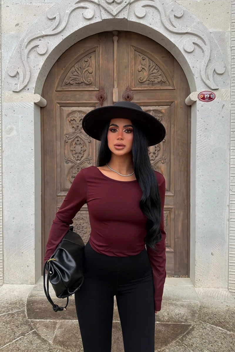 Bordo Sırt Açık Basic Crop