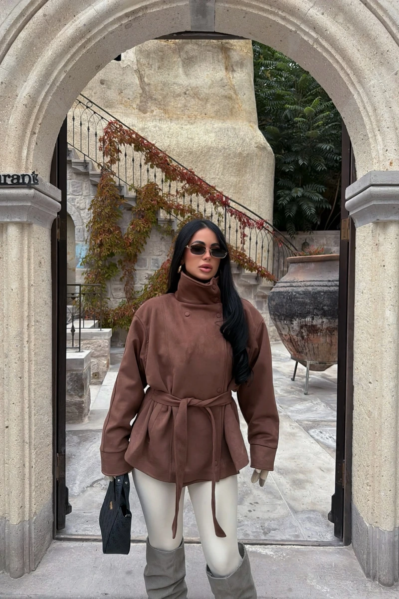 Camel Loren Kemerli Süet Ceket