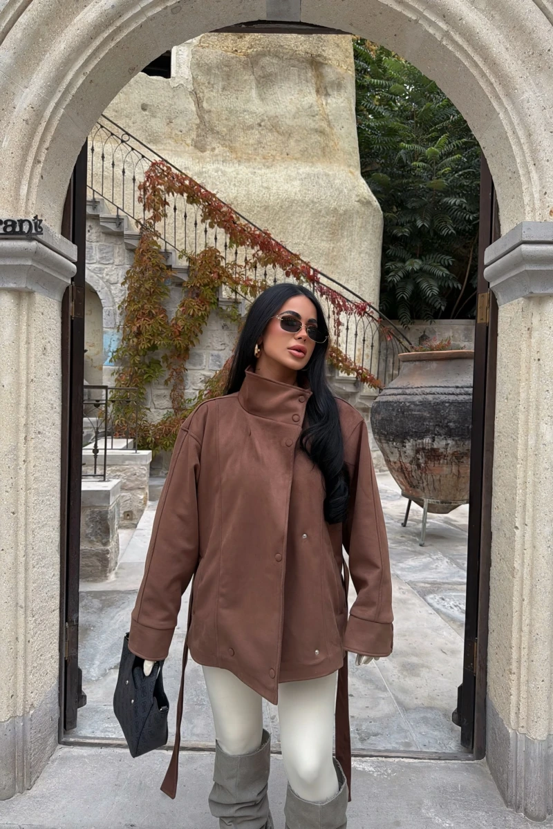 Camel Loren Kemerli Süet Ceket