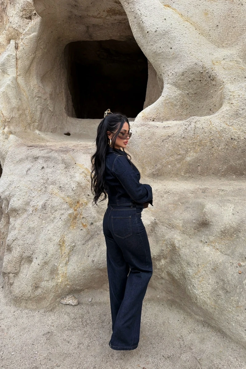 Çift Fermuarlı Denim Takım