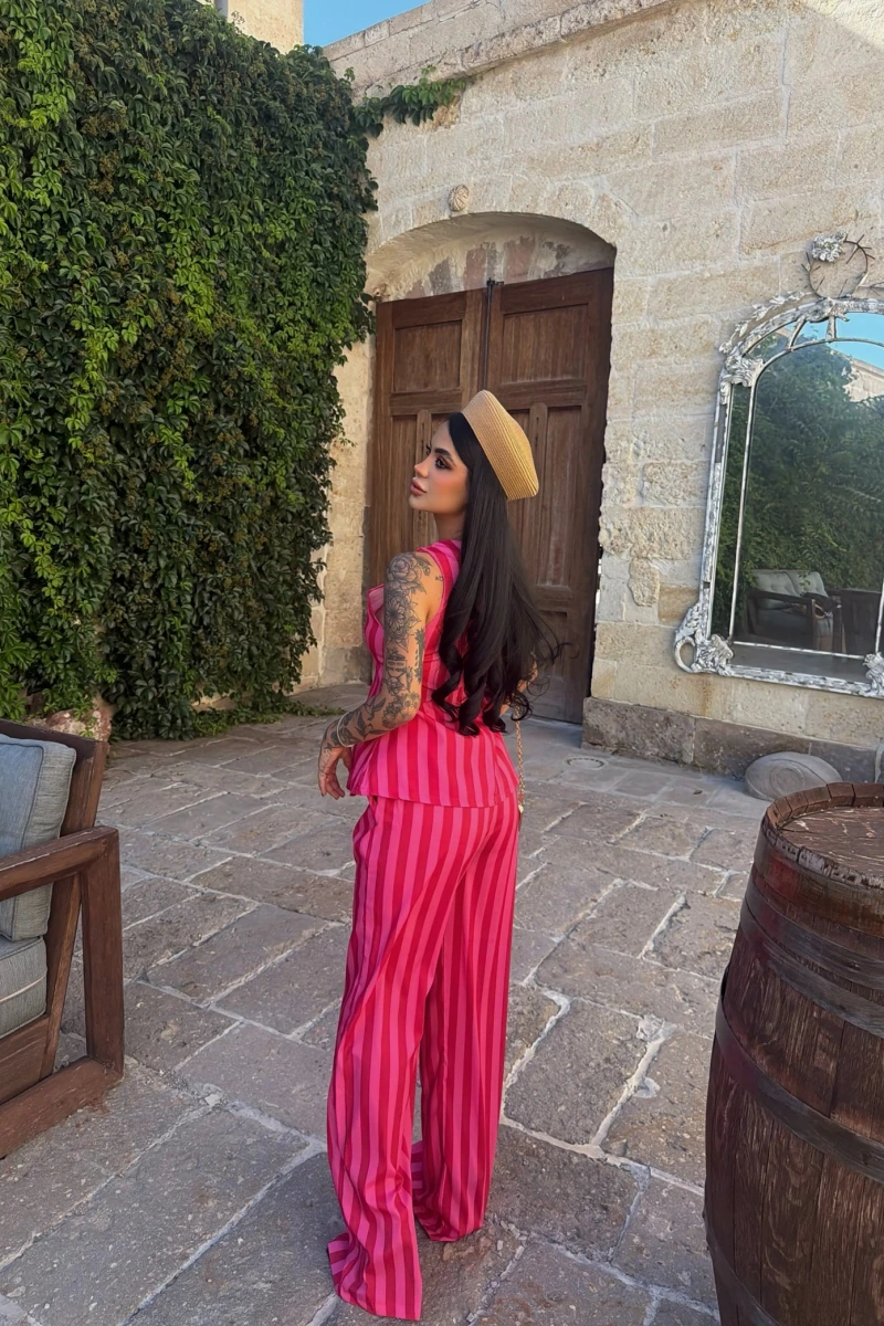 Çizgili Peplum Takım