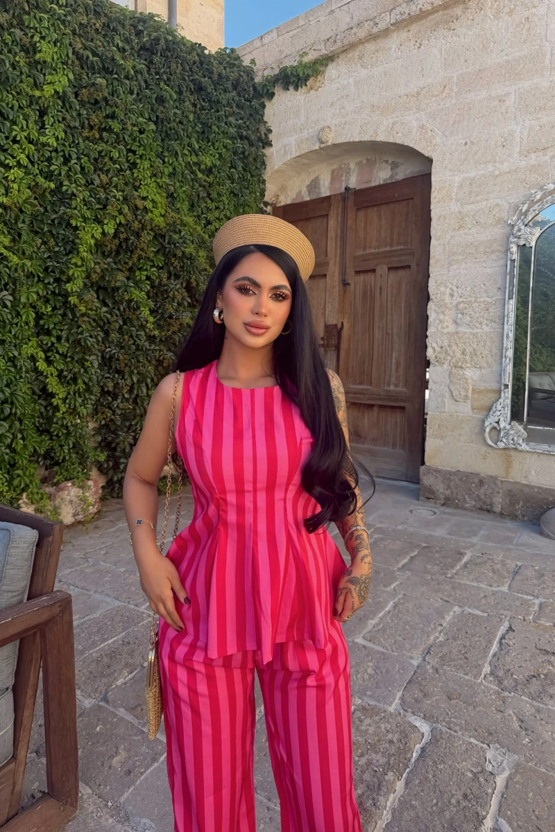 Çizgili Peplum Takım