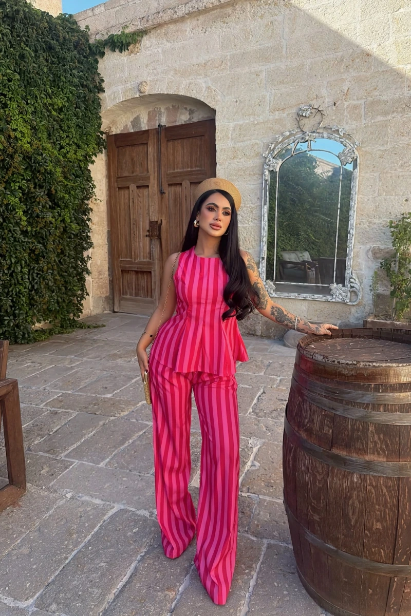 Çizgili Peplum Takım