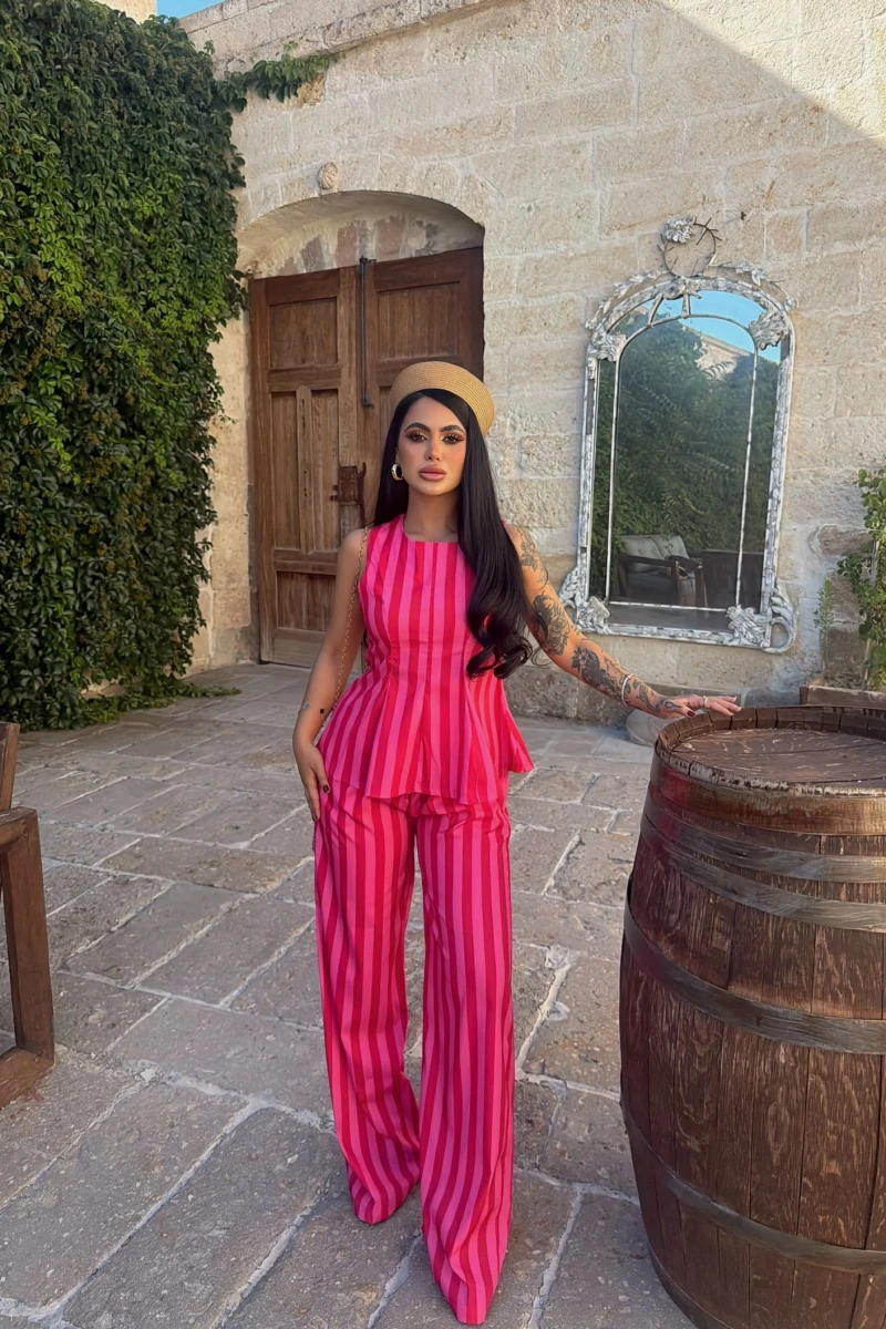 Çizgili Peplum Takım