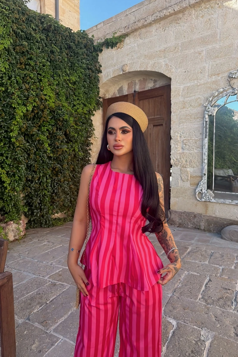 Çizgili Peplum Takım