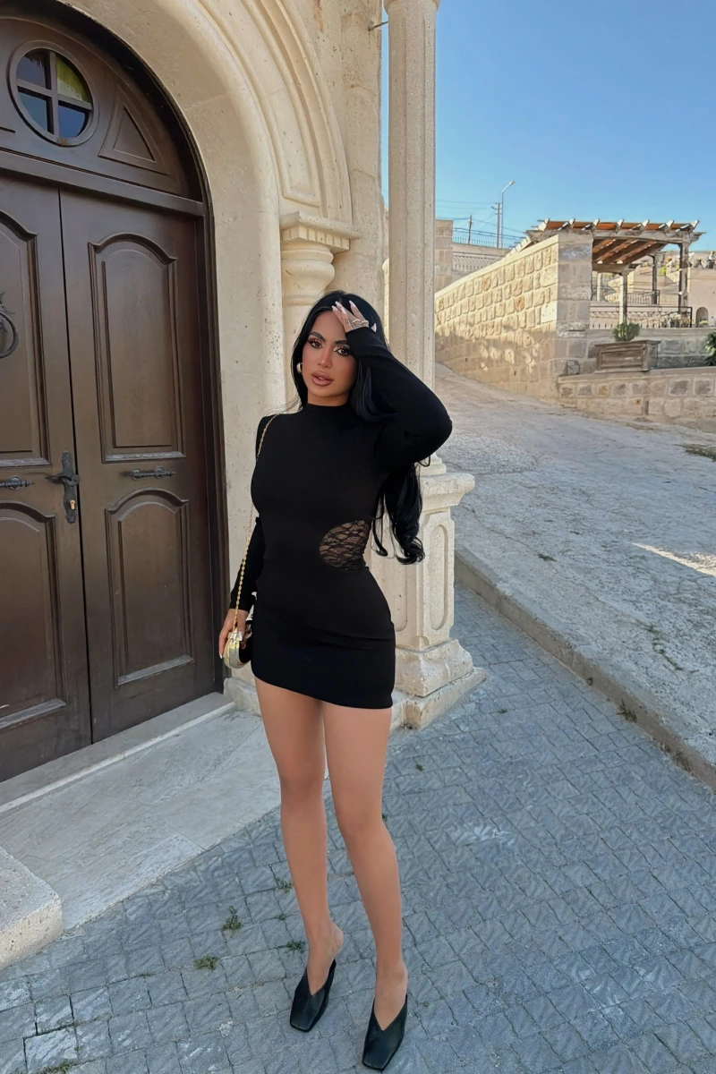 Dik Yaka Çelik Triko Elbise
