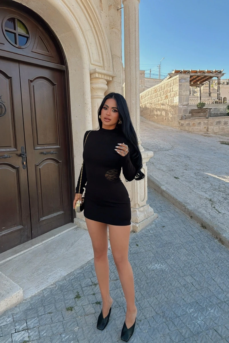 Dik Yaka Çelik Triko Elbise