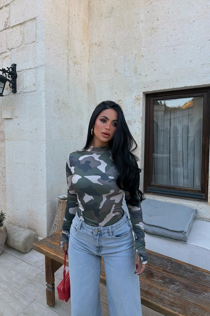 Dik Yaka Dalgıç Kamuflaj Crop