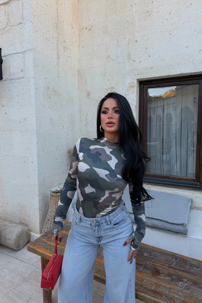 Dik Yaka Dalgıç Kamuflaj Crop