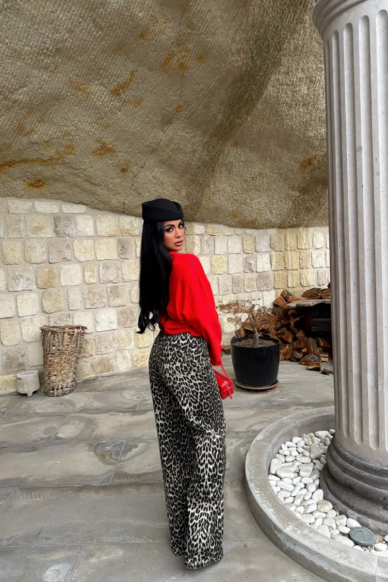 Dökümlü Leopar Palazzo Pantolon