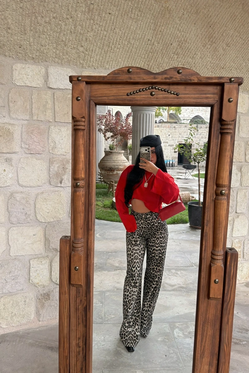 Dökümlü Leopar Palazzo Pantolon