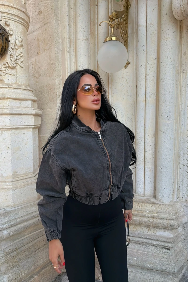 Fermuarlı Denim Bomber Ceket