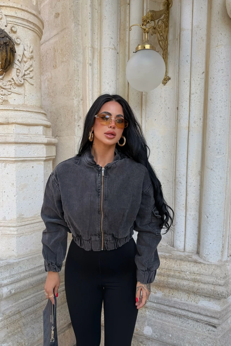 Fermuarlı Denim Bomber Ceket