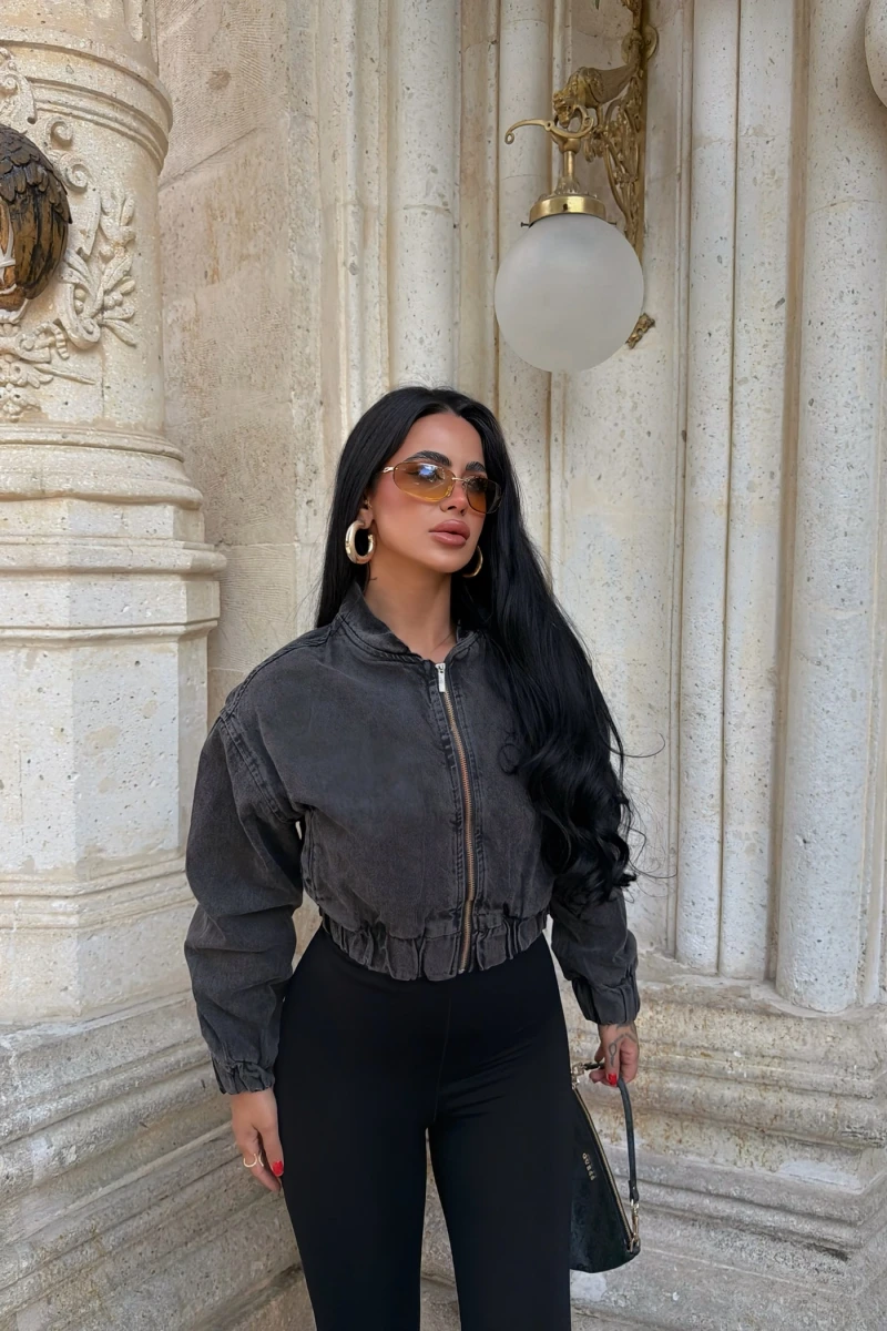 Fermuarlı Denim Bomber Ceket