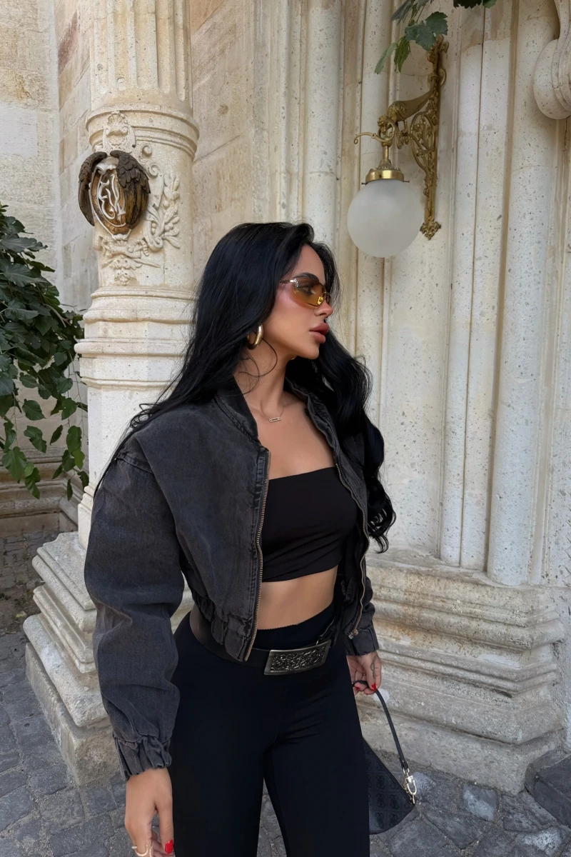 Fermuarlı Denim Bomber Ceket