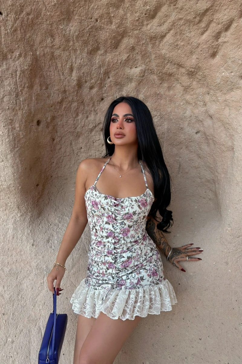 Flowers Fırfırlı Tasarım Elbise