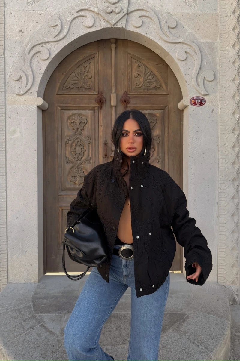 Gabardin Nakışlı Ceket
