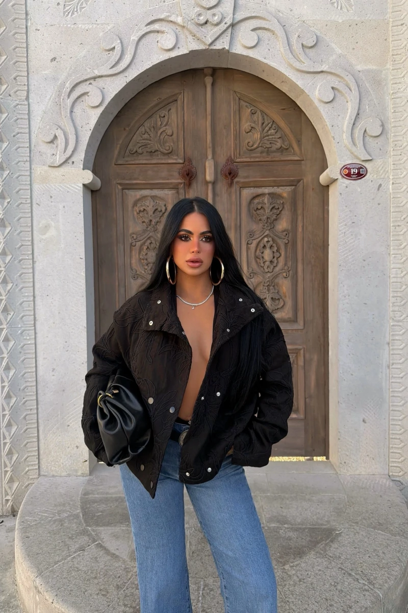 Gabardin Nakışlı Ceket
