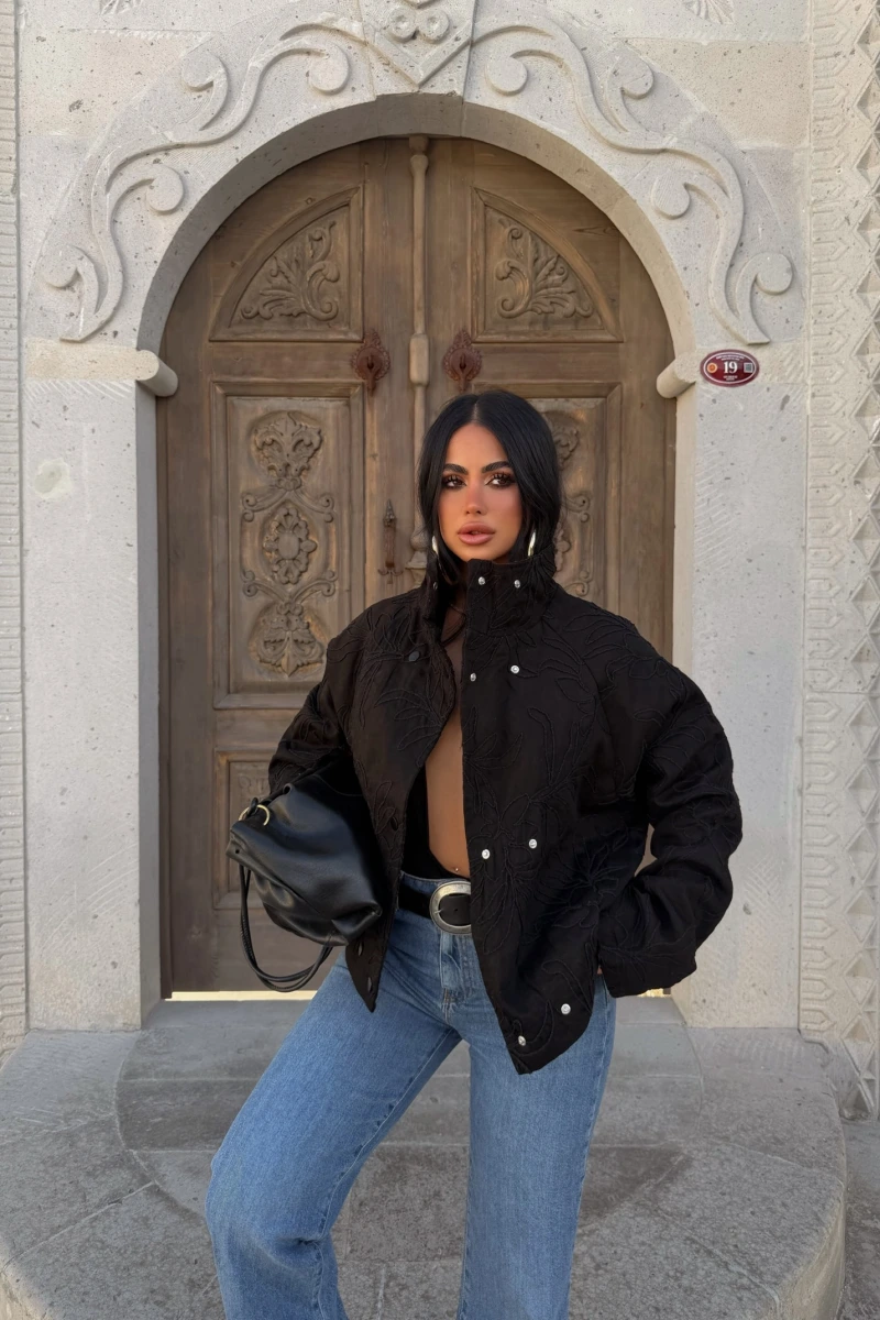 Gabardin Nakışlı Ceket
