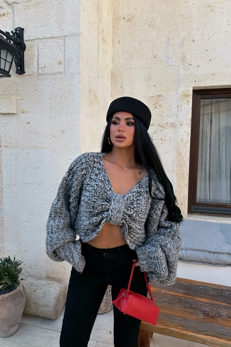 Gri Miora Çift Yönlü Fiyonk Triko