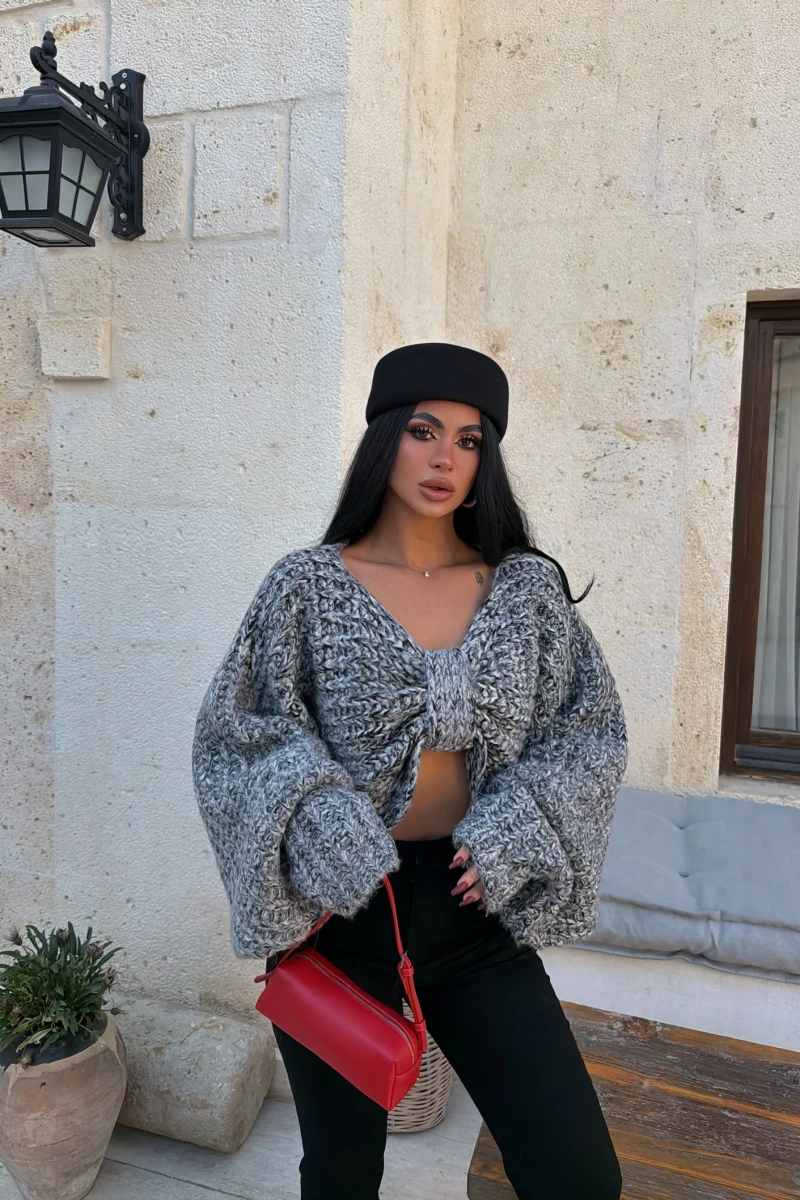 Gri Miora Çift Yönlü Fiyonk Triko