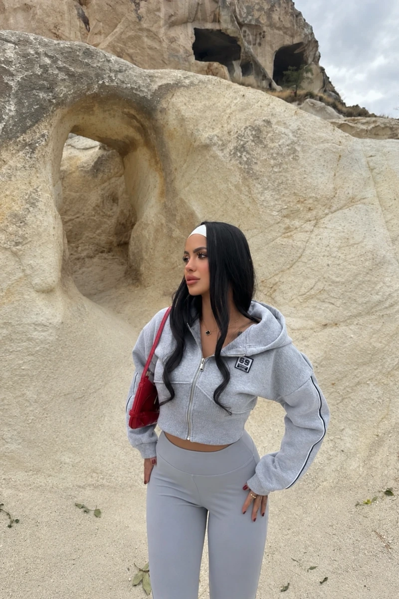 Gri Nyc Korseli Fermuarlı Sweat
