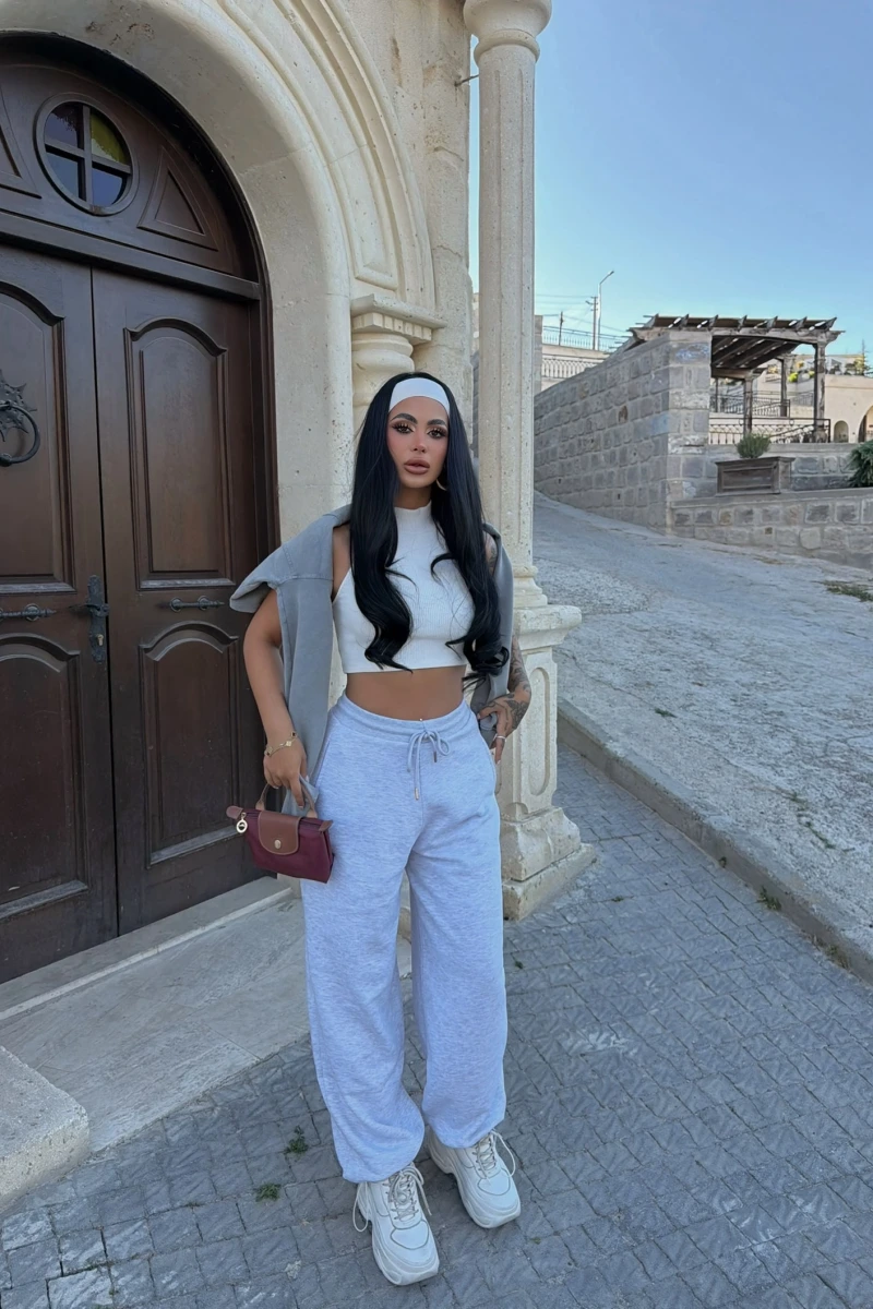 Gri Yüksek Bel Basic Jogger Eşofman