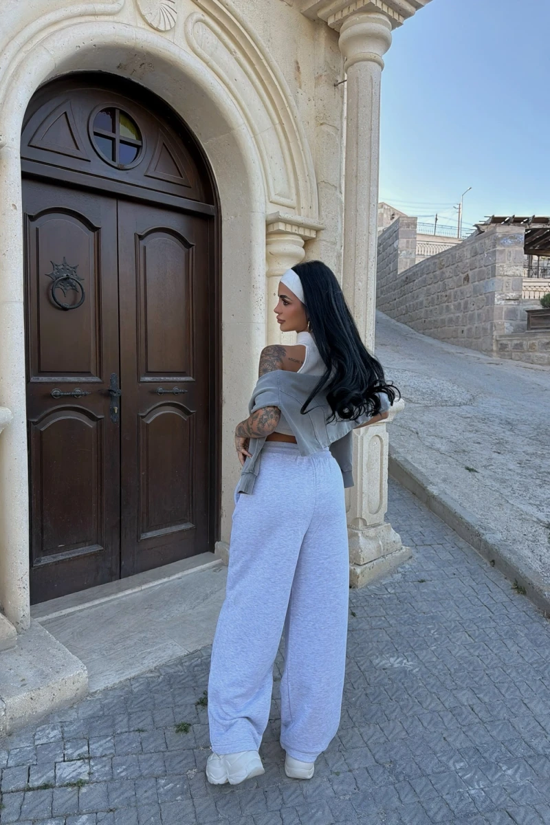 Gri Yüksek Bel Basic Jogger Eşofman