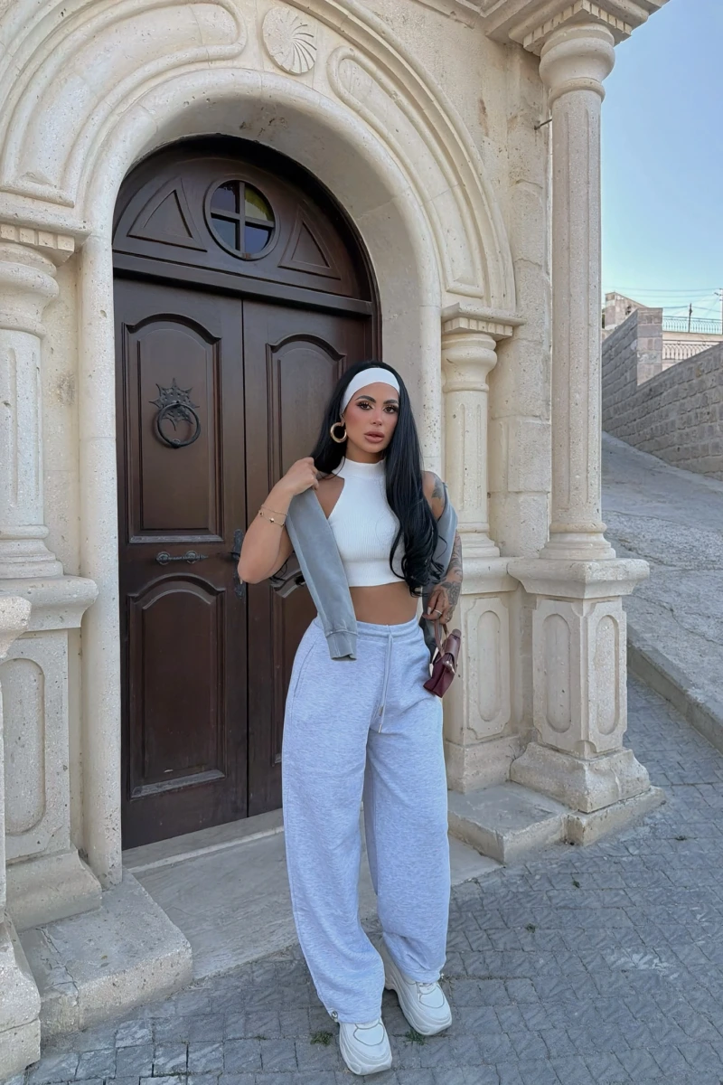 Gri Yüksek Bel Basic Jogger Eşofman
