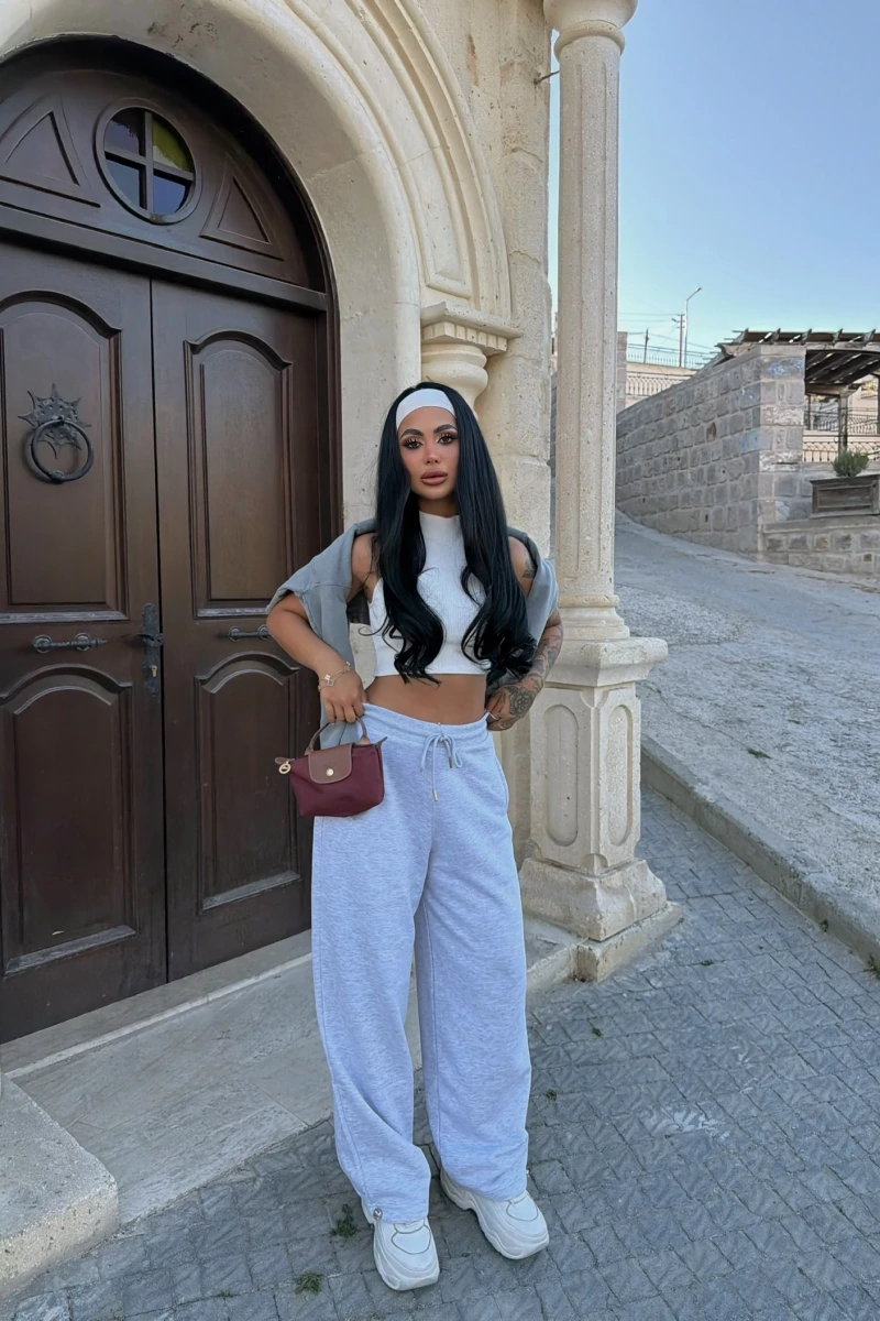 Gri Yüksek Bel Basic Jogger Eşofman