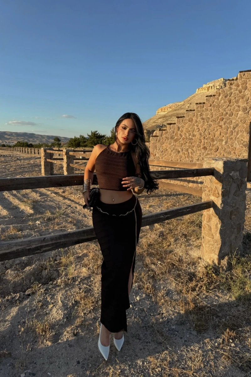 Kahve Etek Büstiyer Gipeli İkili Takım