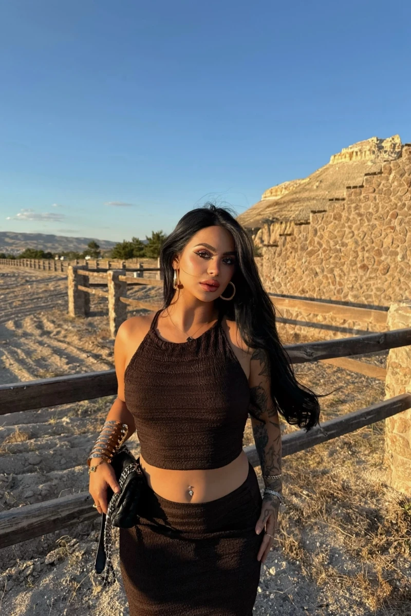 Kahve Etek Büstiyer Gipeli İkili Takım