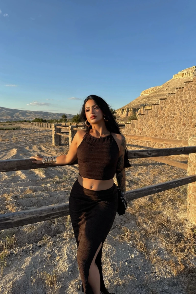 Kahve Etek Büstiyer Gipeli İkili Takım