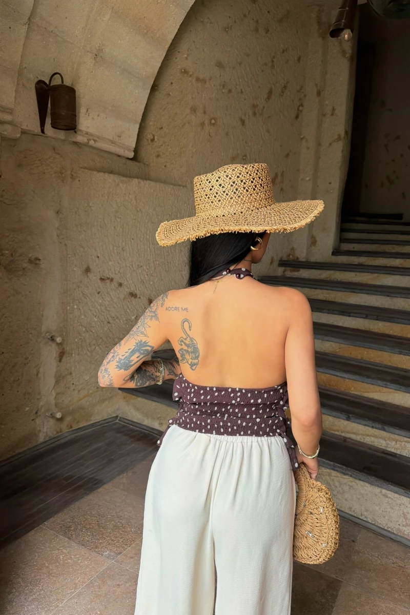 Kahve Puantiyeli Kat Kat Bluz