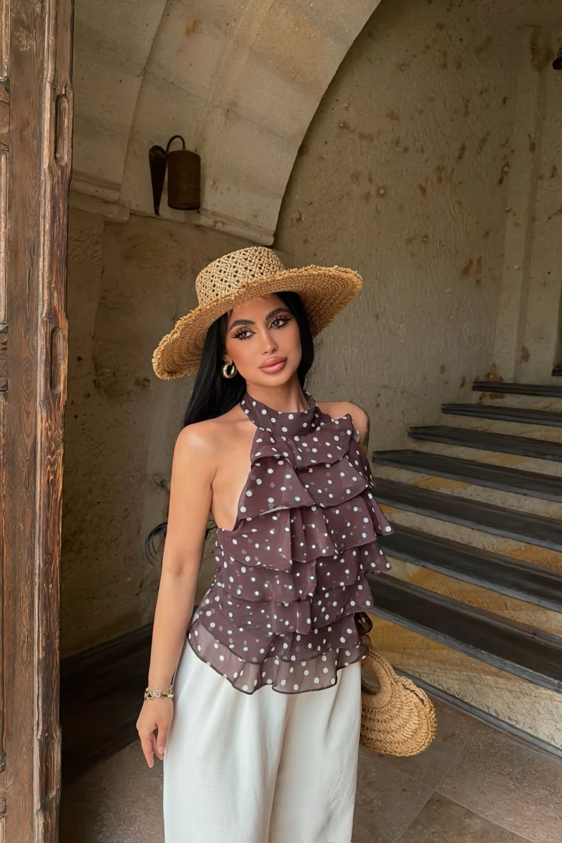 Kahve Puantiyeli Kat Kat Bluz