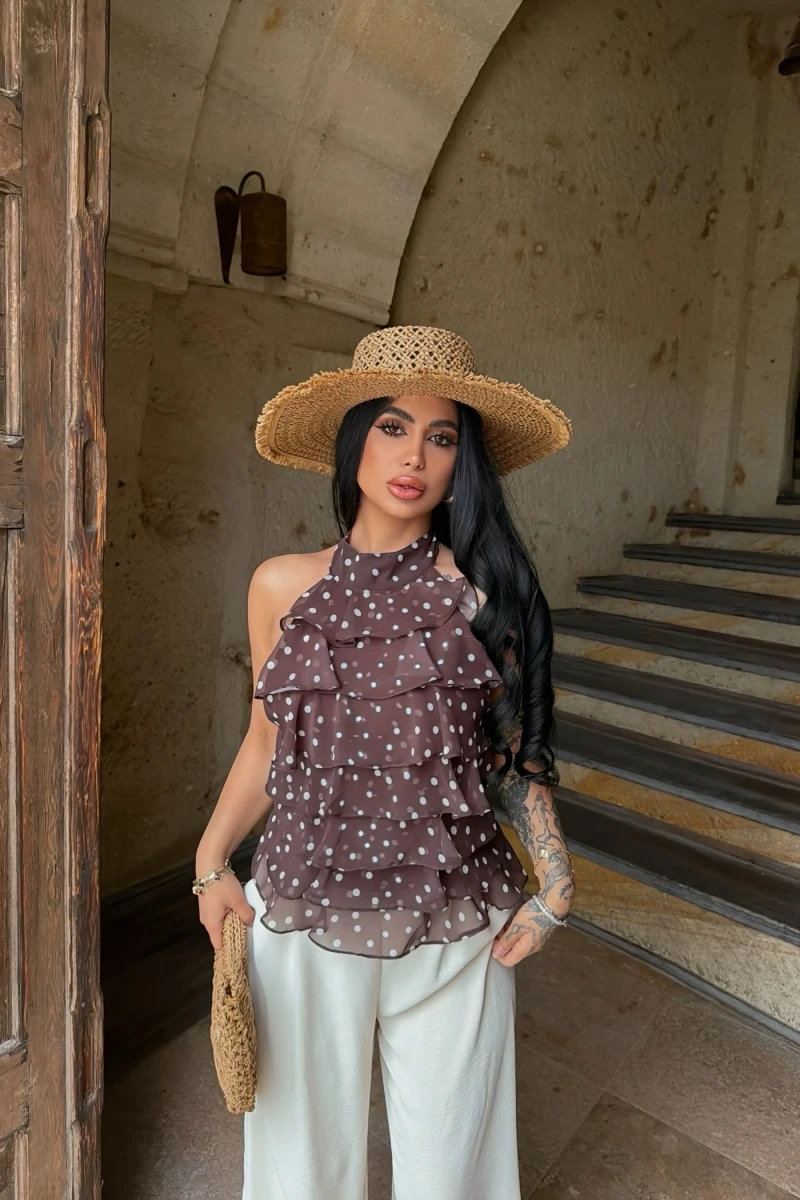 Kahve Puantiyeli Kat Kat Bluz