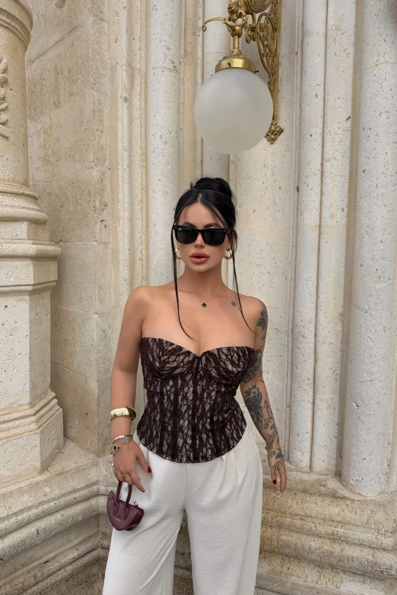 Kahve Slay Lace Korse
