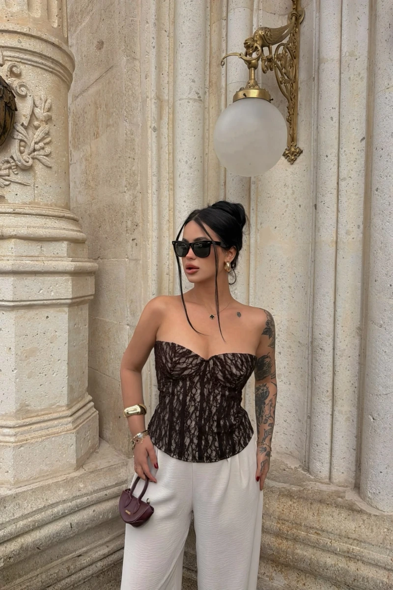 Kahve Slay Lace Korse
