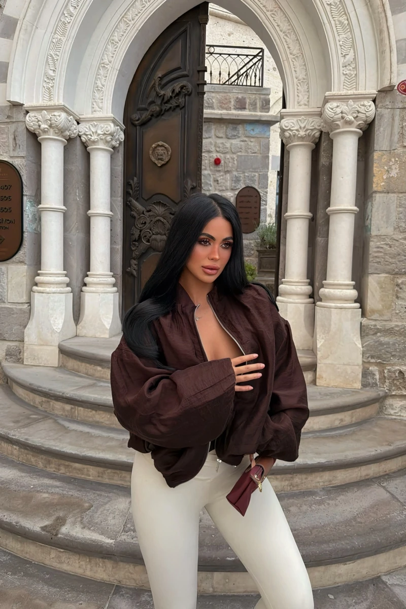 Kahve Vera Balon Kollu Bomber Ceket