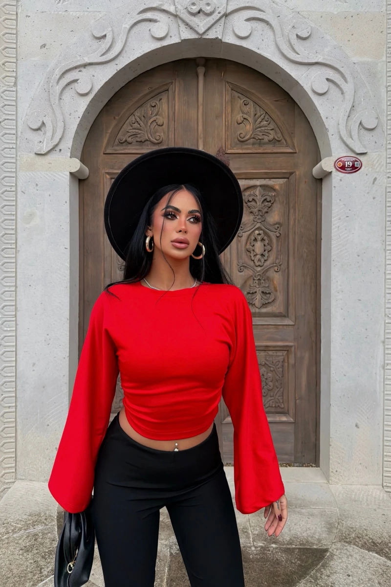 Kırmızı Carmen Drapeli Bluz