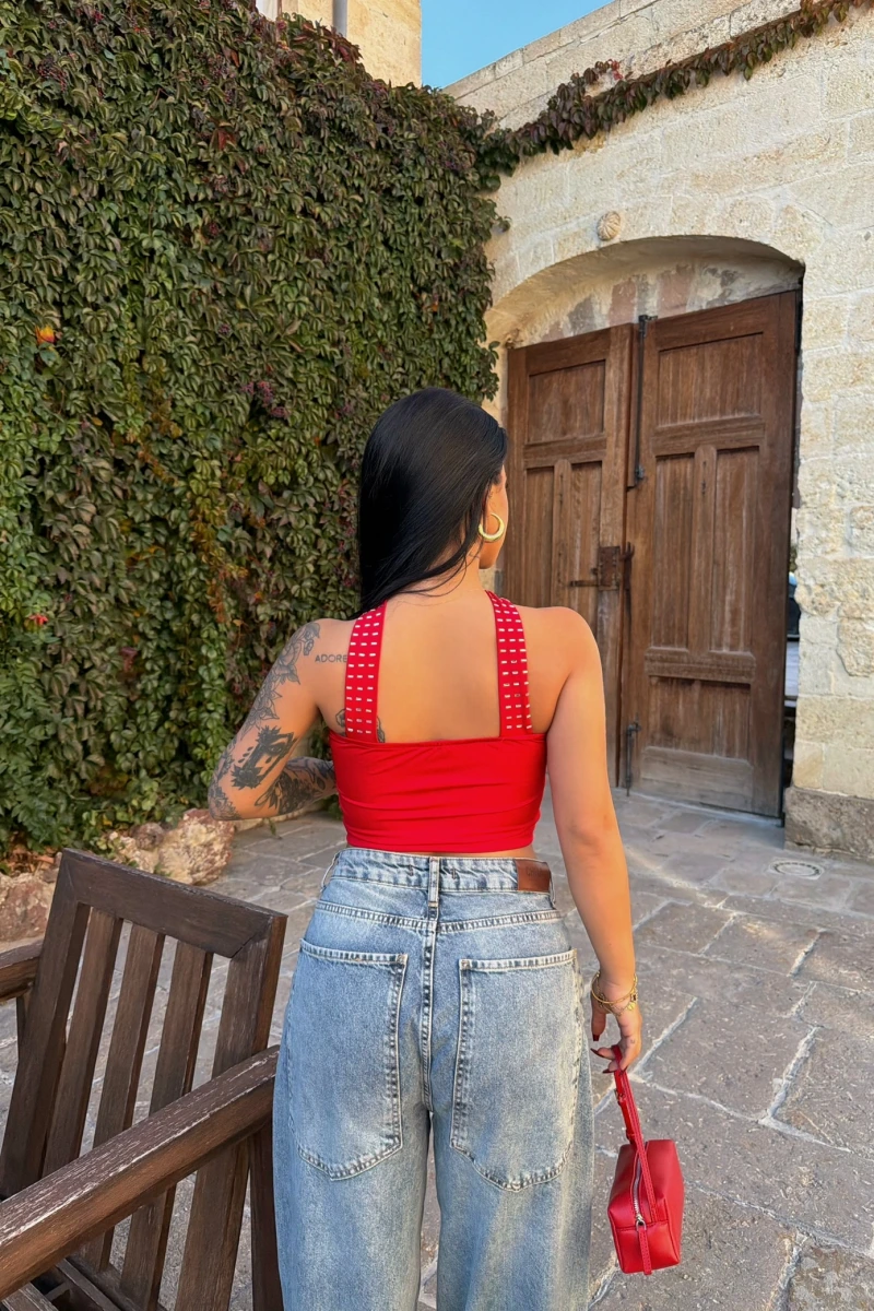Kırmızı Diamond Choker Crop