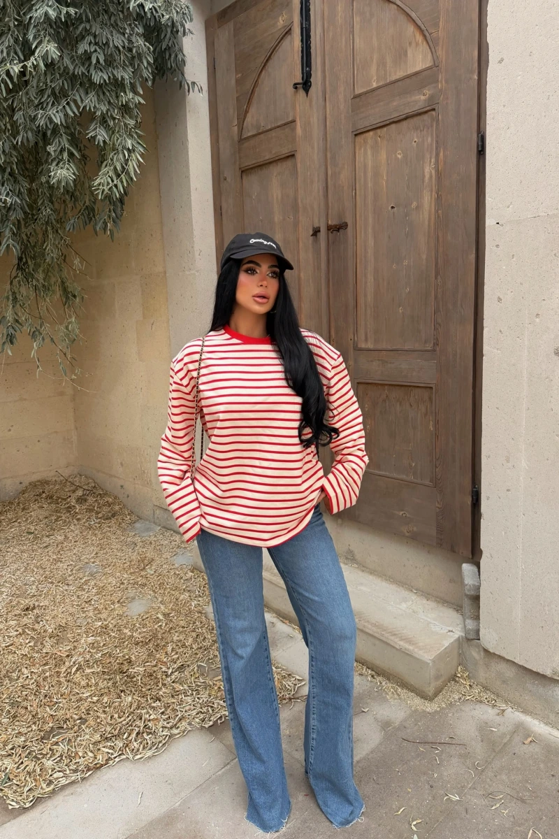 Kırmızı Line Oversize Sweatshirt