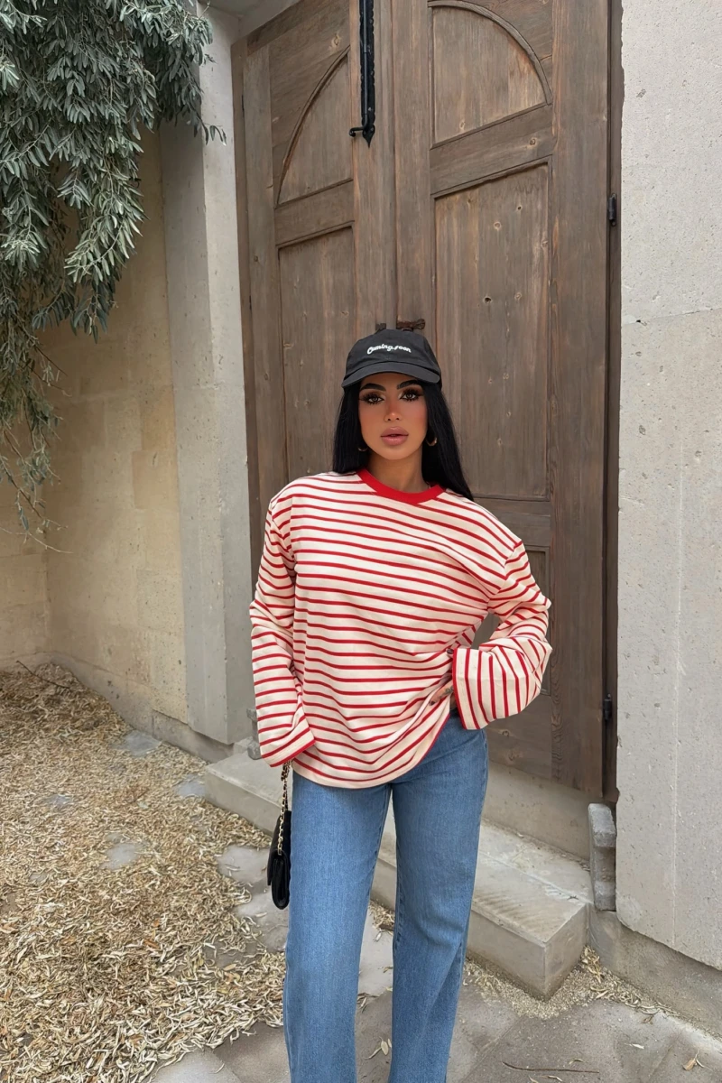 Kırmızı Line Oversize Sweatshirt
