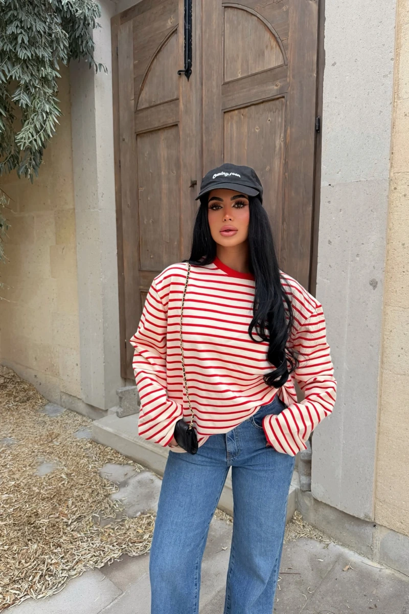 Kırmızı Line Oversize Sweatshirt