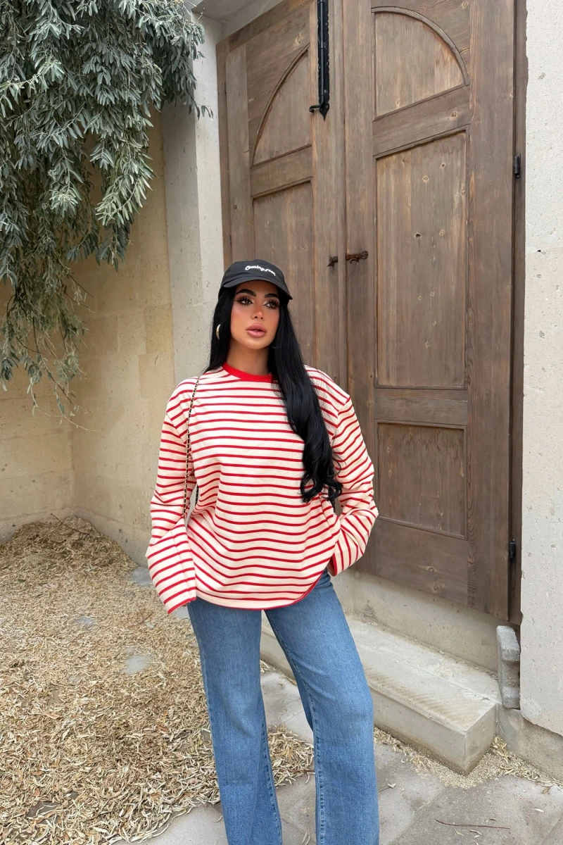 Kırmızı Line Oversize Sweatshirt