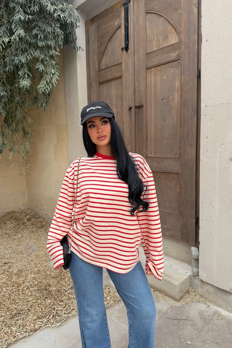 Kırmızı Line Oversize Sweatshirt
