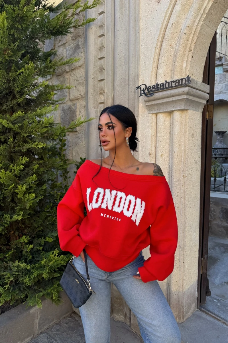 Kırmızı London Kayık Yaka Sweat